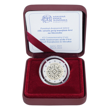 2€ PROOF - 2023 - Prvá transfúzia krvi na Slovensku - 100.výročie