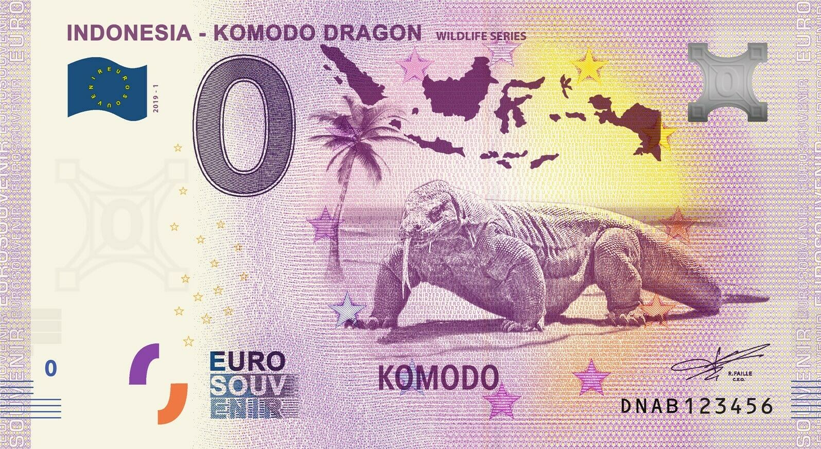 Indonesia-–-Komodo-Dragon-2019-1-wildlife-series-0-euro-souvenir-schein-banknote