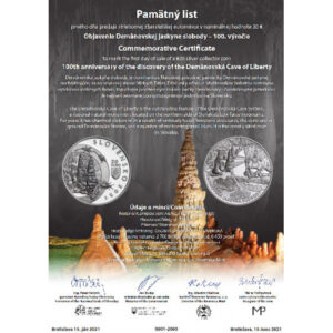 PAMÄTNÝ LIST - OBJAVENIE DEMÄNOVSKEJ JASKYNE SLOBODY - 100. VÝROČIE