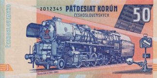 GÁBRIŠOVKA – 50 KORÚN ČESKOSLOVENSKÝCH – Parný rušeň Škoda 556.0 (séria RZ)