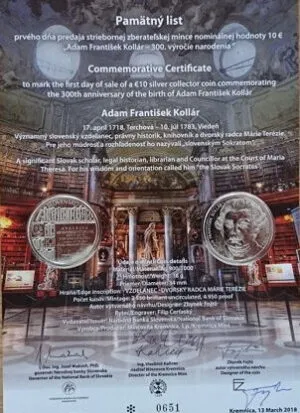 PAMÄTNÝ LIST - ADAM FRANTIŠEK KOLLÁR 2018