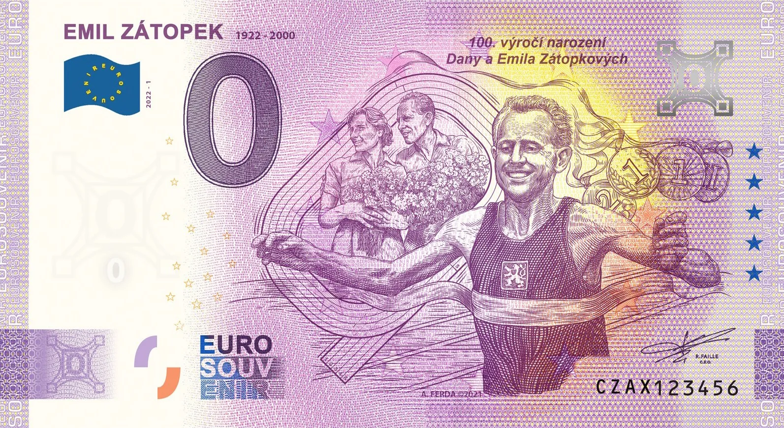 0 Euro Souvenir – EMIL ZÁTOPEK 1922 - 2022