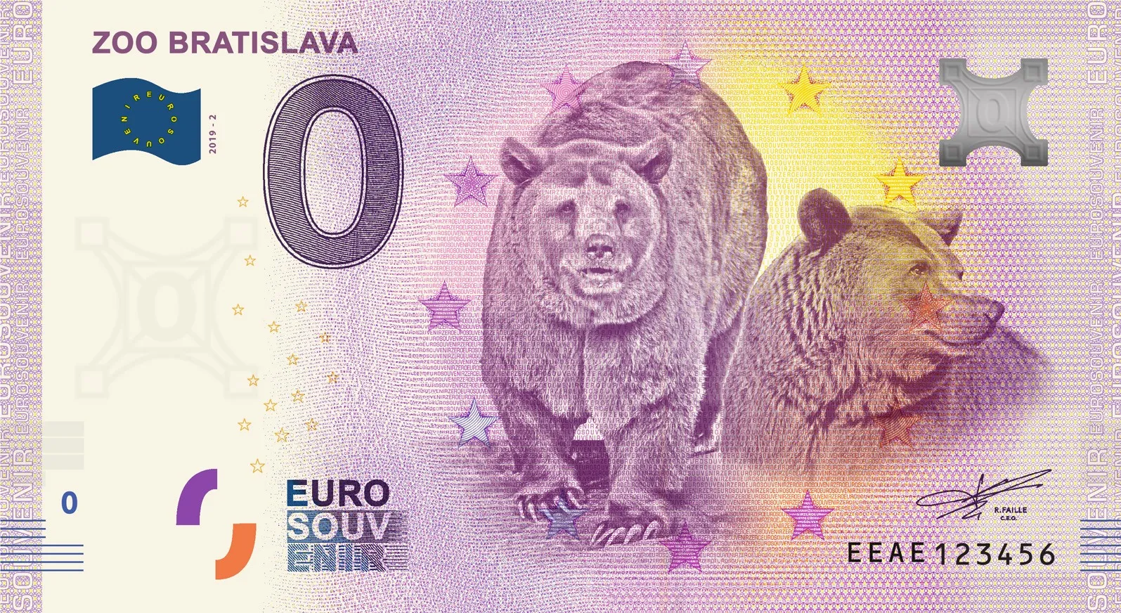 0 Euro Souvenir bankovka - ZOO Bratislava 2019-2