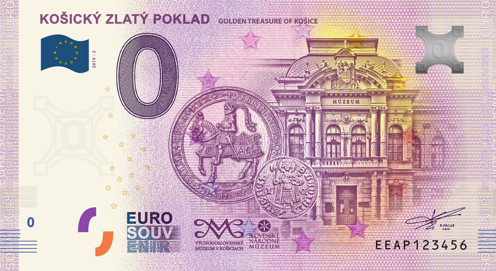 0 Euro Souvenir bankovka - KOŠICKÝ ZLATÝ POKLAD 2019-2