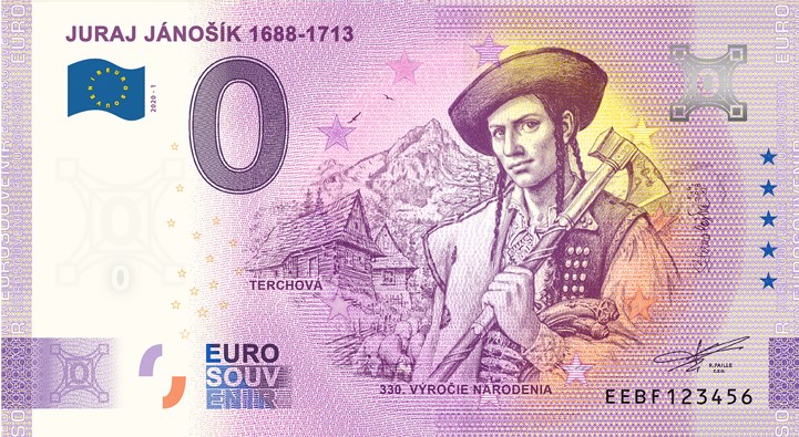 0 Euro Souvenir bankovka - JURAJ JÁNOŠÍK 1688-1713