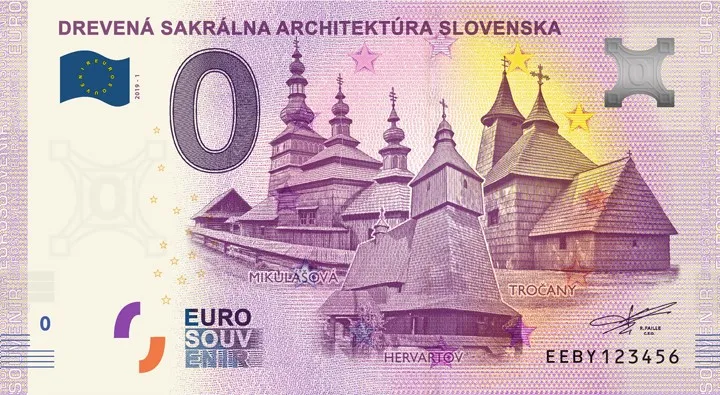 EEBY2019-1 0 Euro Souvenir bankovka - Drevená sakrálna architektúra Slovenska 2019-1