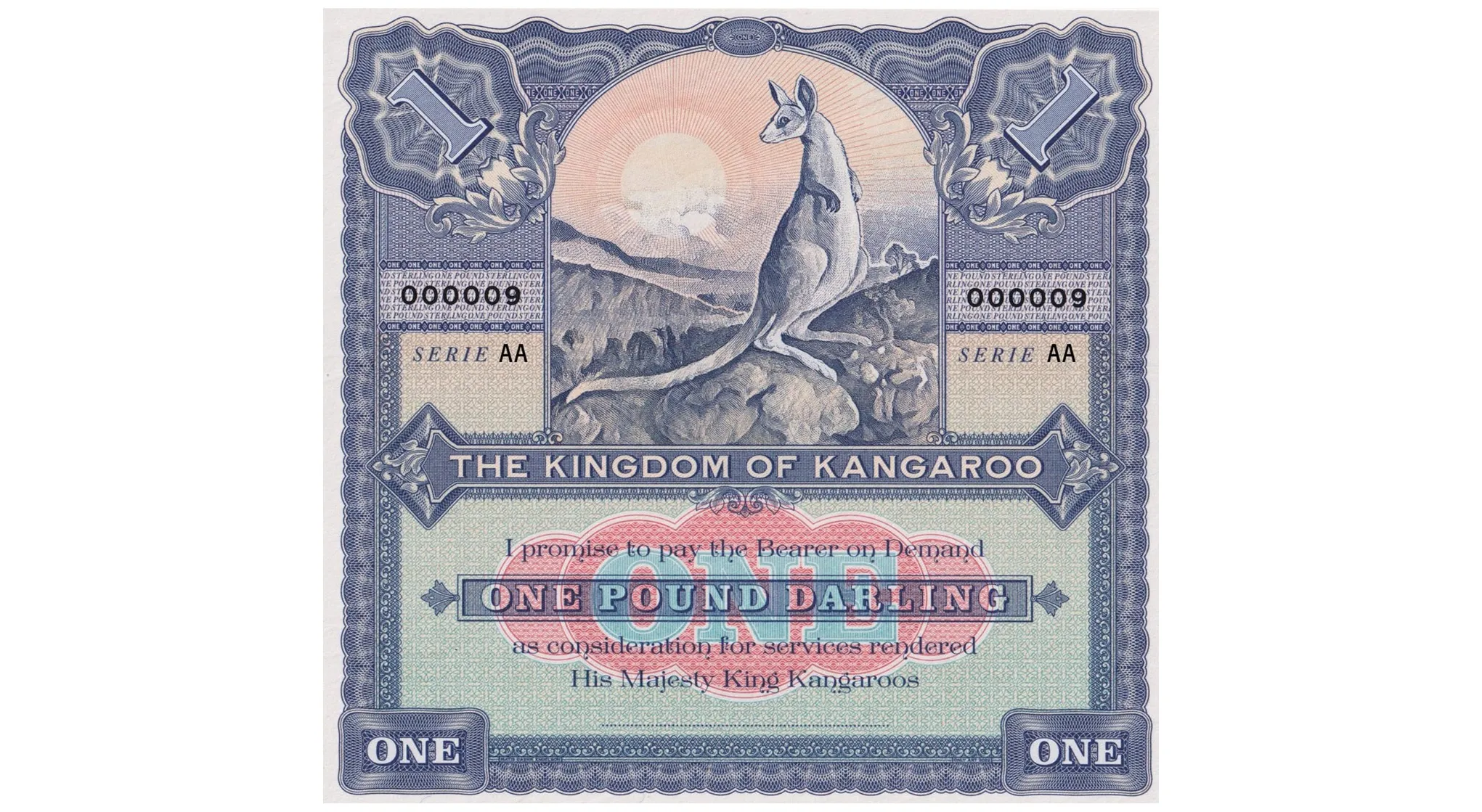 GÁBRIŠOVKA – ONE POUND DARLING – The kingdom of kangaroo / Kráľovstvo kengúr (séria AA) - predná strana