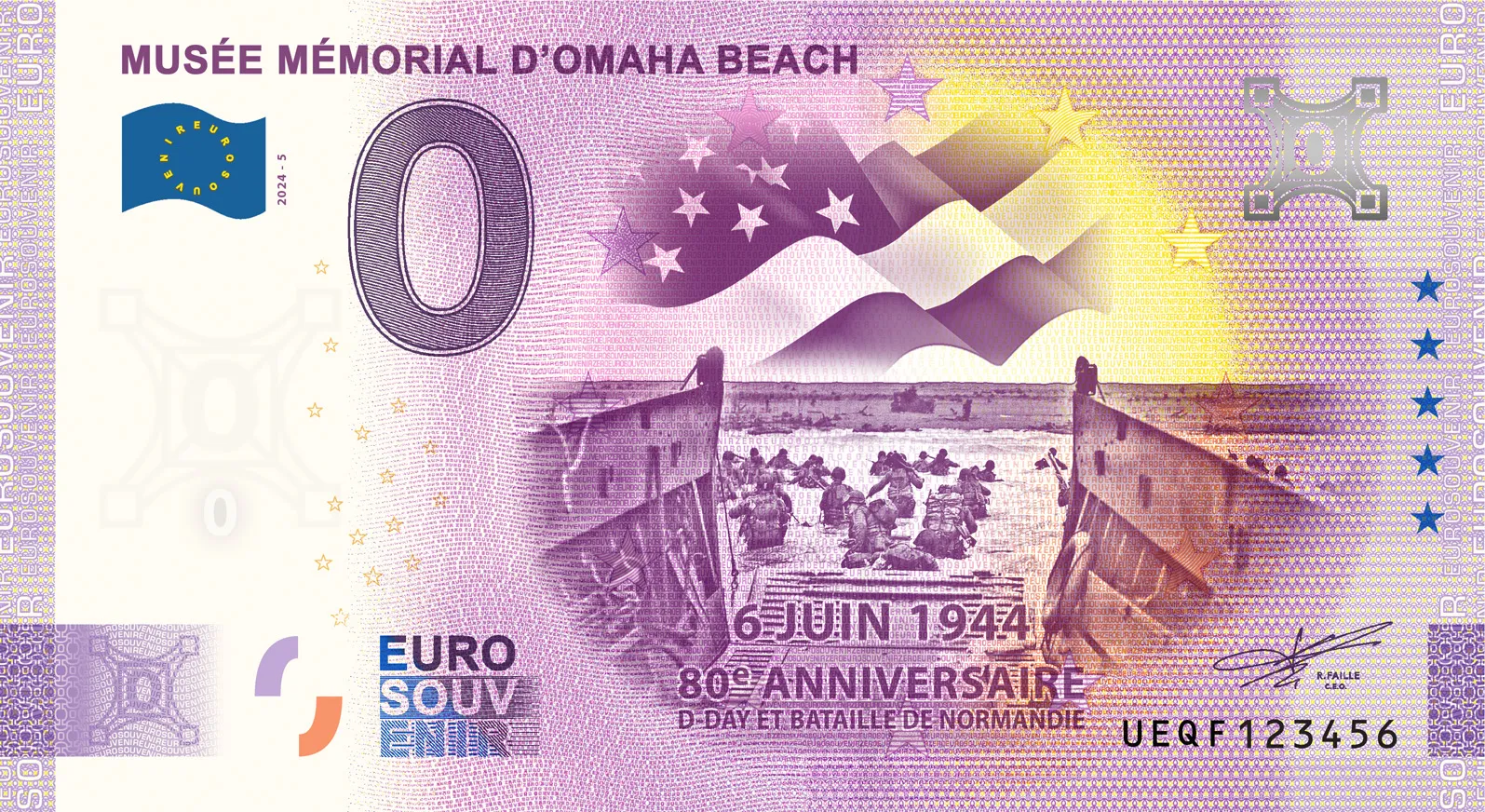 Musee-Memorial-D´Omaha-Beach-2024-5-0-euro-souvenir-banknotes-france MUSÉE MÉMORIAL D´OMAHA BEACH 2024-5