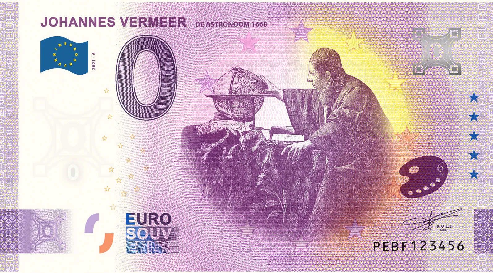 johannes-vermeer-2021-6-0-euro-souvenir-banknotes-netherlands JOHANNES VERMEER 2021-6
