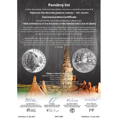 pl_dem PAMÄTNÝ LIST – OBJAVENIE DEMÄNOVSKEJ JASKYNE SLOBODY – 100. VÝROČIE