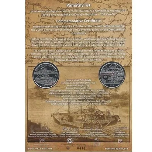 _vyr_15993u923081 Pamätný list 10 EURO/2018 – Plavba prvého parníka na Dunaji v Bratislave – 200. výročie