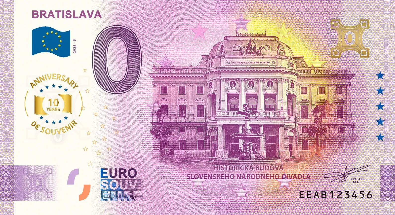 EEAB2025-5A BRATISLAVA 2025-5 – HISTORICKÁ BUDOVA SND (dotlač) – ANNIVERSARY