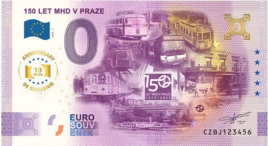 0-euro-souvenir-mhd-praha-anniversary1 150 LET MHD V PRAZE 2025-3 – ANNIVERSARY